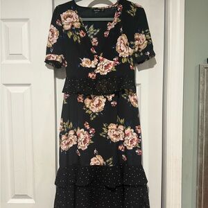 Boohoo Black Floral Midi Dress